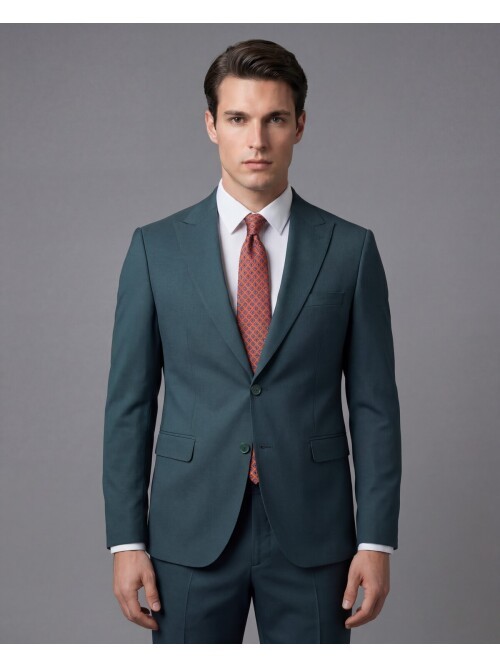 Yeşil Sivri Yaka İki Düğmeli Slim Fit Takım Elbise