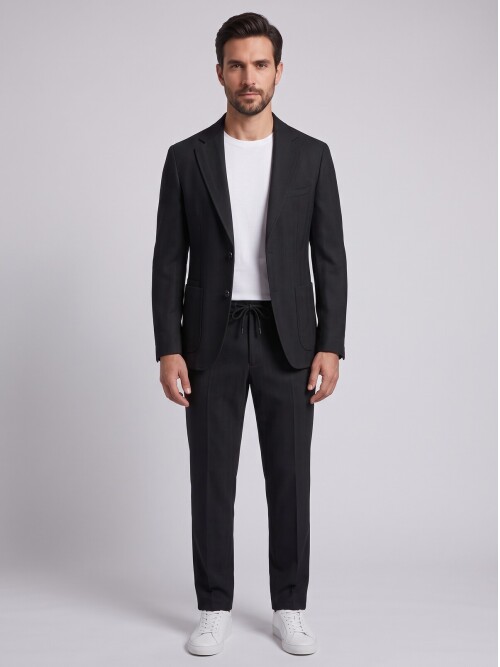 Siyah Smart Casual Ceket Pantolon Erkek Takım