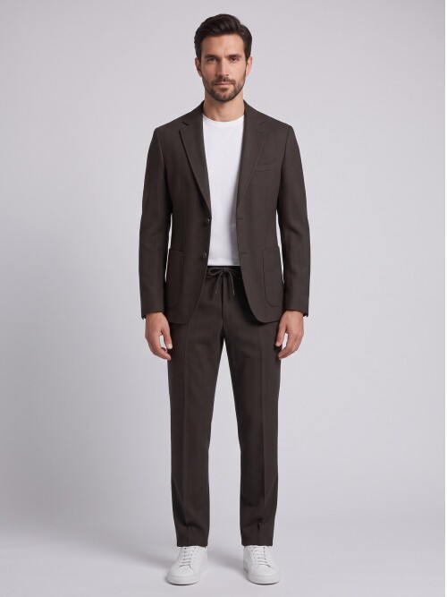 Koyu Kahverengi Smart Casual Ceket Pantolon Erkek Takım