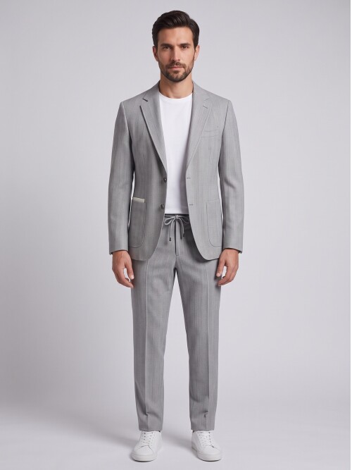 Açık Gri Smart Casual Ceket Pantolon Erkek Takım