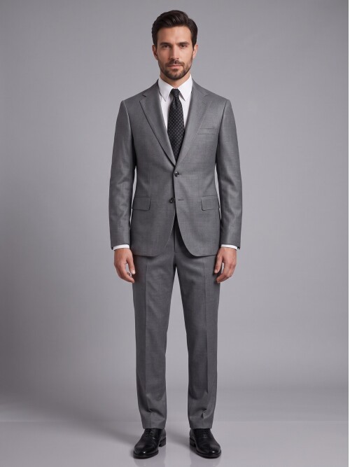 Gri Mono Yaka Comfort Fit Takım Elbise