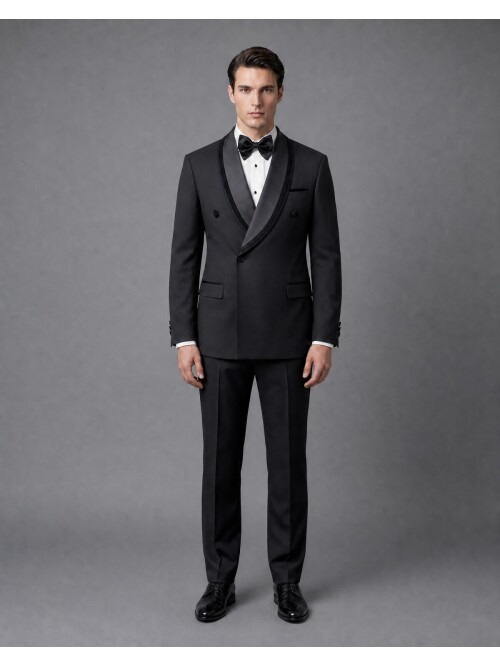 Black Double-Breasted Shawl Collar Tuxedo