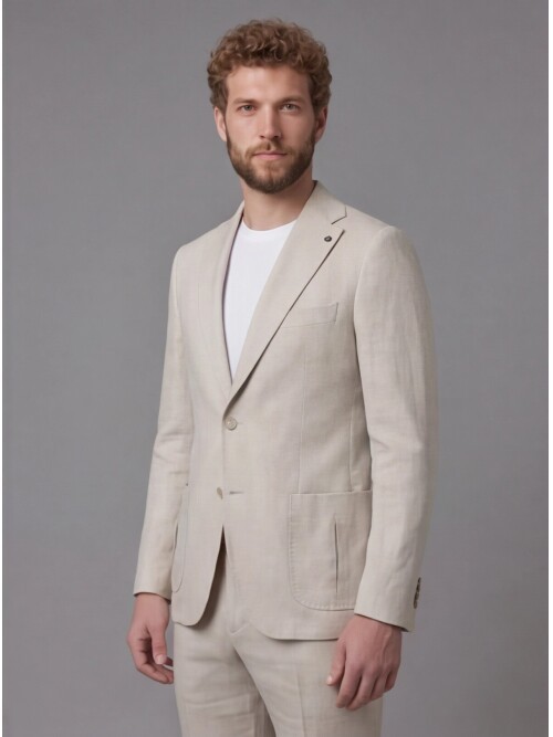 Light Beige Notch Lapel Slim Fit Patch Pocket 2-Button Suit