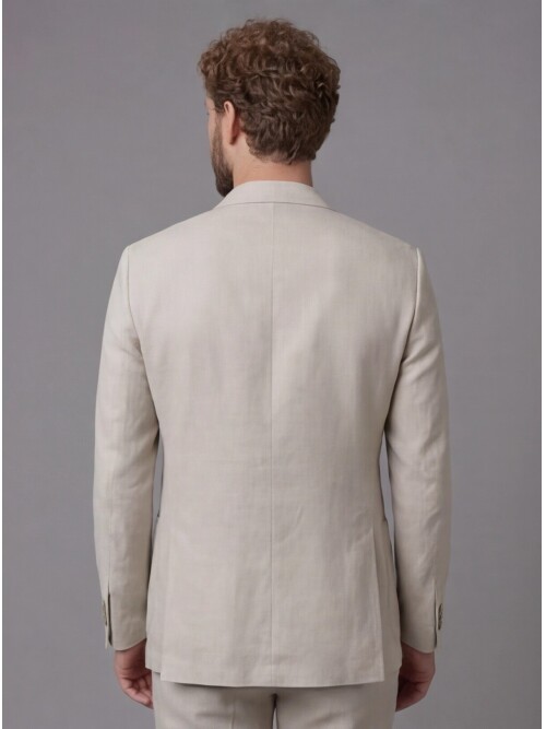 Light Beige Notch Lapel Slim Fit Patch Pocket 2-Button Suit