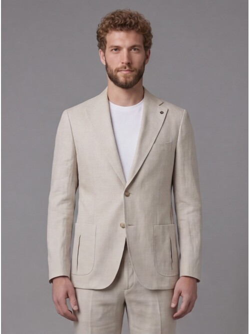 Light Beige Notch Lapel Slim Fit Patch Pocket 2-Button Suit