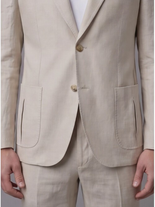 Light Beige Notch Lapel Slim Fit Patch Pocket 2-Button Suit