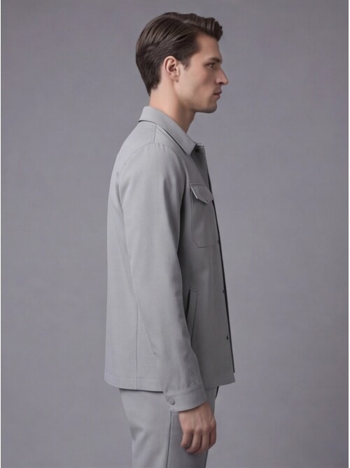 Light Grey Comfort Fit Shirt Collar Safari Pocket Sporty Suit