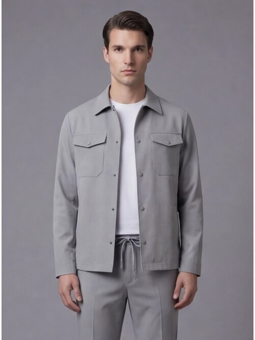 Light Grey Comfort Fit Shirt Collar Safari Pocket Sporty Suit