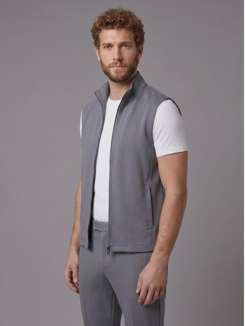 Açık Gri Gömlek Yaka Fermuarlı Comfort Fit Spor Takım Elbise