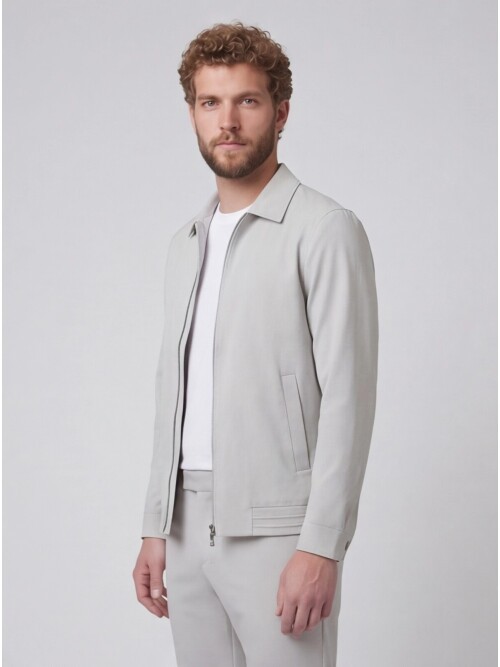 Açık Gri Gömlek Yaka Fermuarlı Spor Takım Elbise