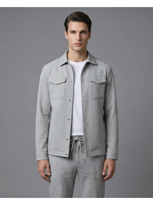 Açık Gri Gömlek Yaka Safari Cep Comfort Fit Spor Takım