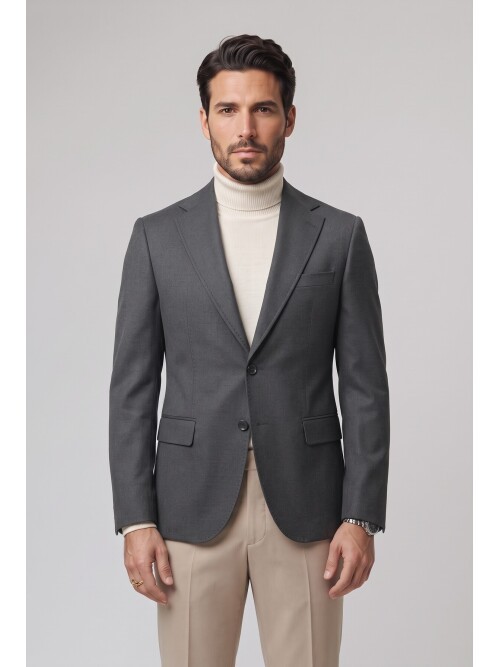 Açık Gri Mono Yaka Comfort Fit Ceket