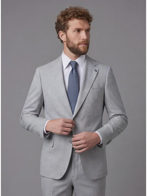 Light Grey Notch Lapel Comfort Fit Suit