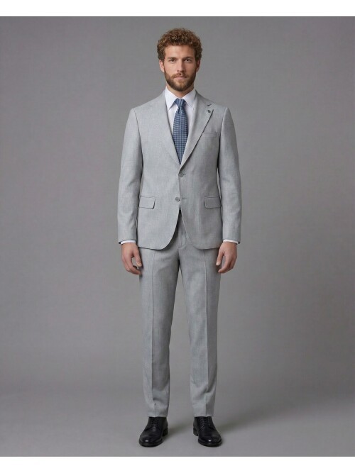 Light Grey Notch Lapel Comfort Fit Suit