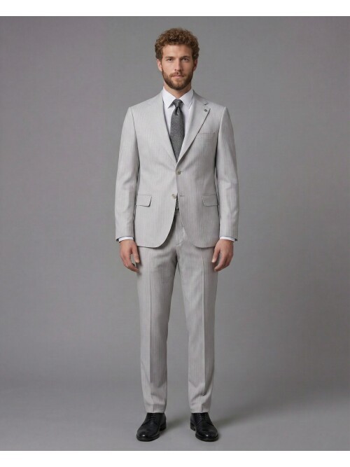 Light Grey Notch Lapel Comfort Fit Suit