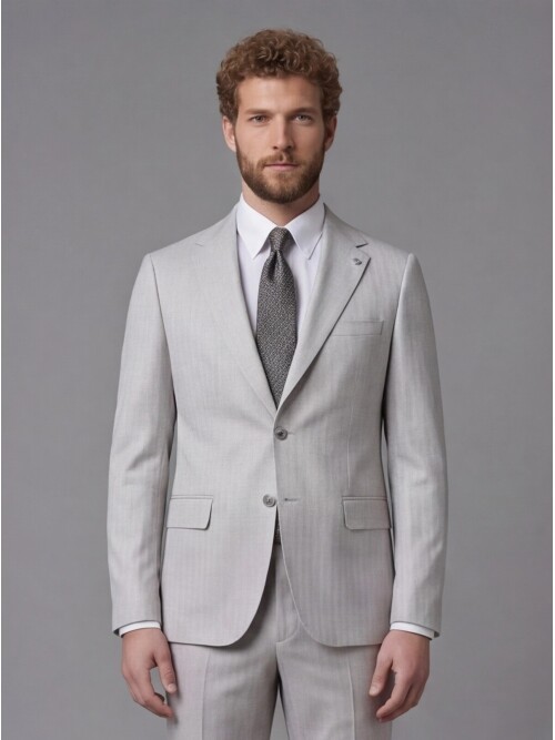 Light Grey Notch Lapel Comfort Fit Suit