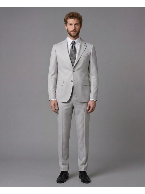 Light Grey Notch Lapel Comfort Fit Suit