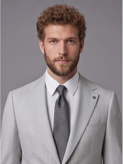 Light Grey Notch Lapel Comfort Fit Suit