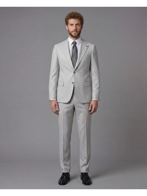 Light Grey Notch Lapel Comfort Fit Suit