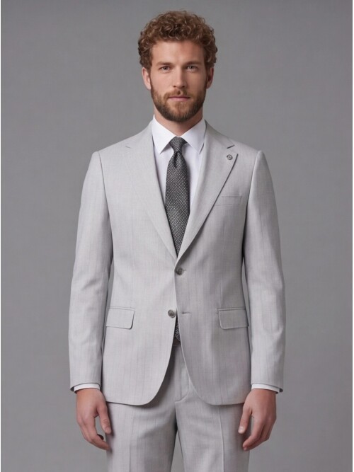 Light Grey Notch Lapel Comfort Fit Suit