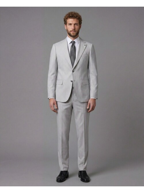 Light Grey Notch Lapel Comfort Fit Suit