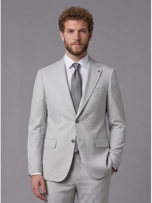 Light Grey Notch Lapel Comfort Fit Suit