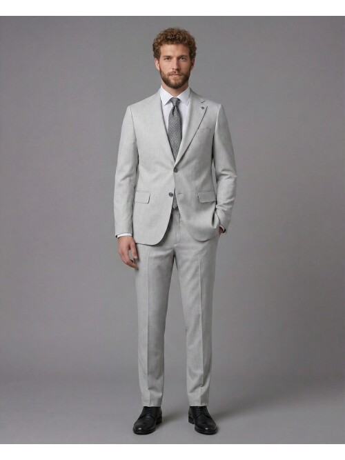 Light Grey Notch Lapel Comfort Fit Suit