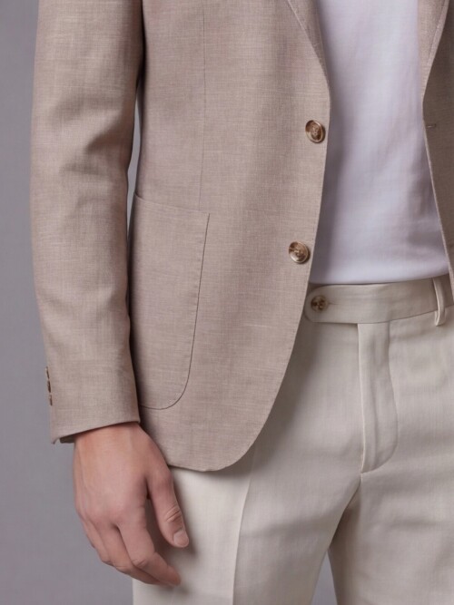 Açık Kahverengi Ceket Bej Pantolon Kombinli Slim Fit Takım Elbise