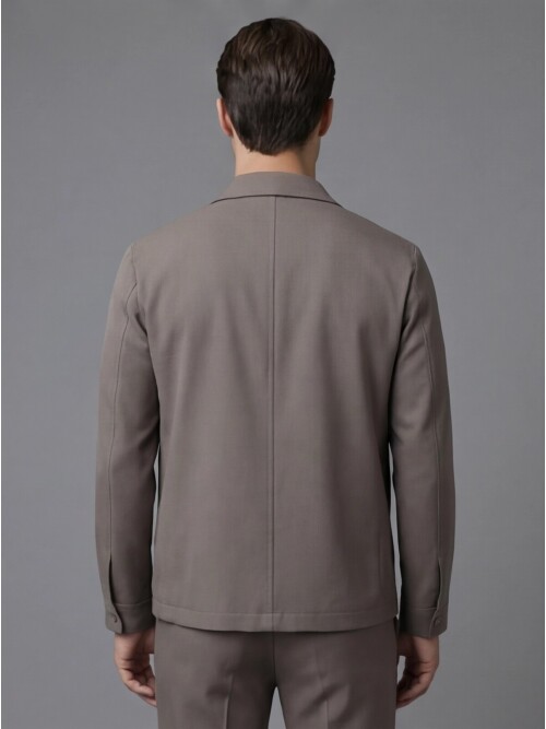 Light Brown Comfort Fit Shirt Collar Safari Pocket Sporty Suit