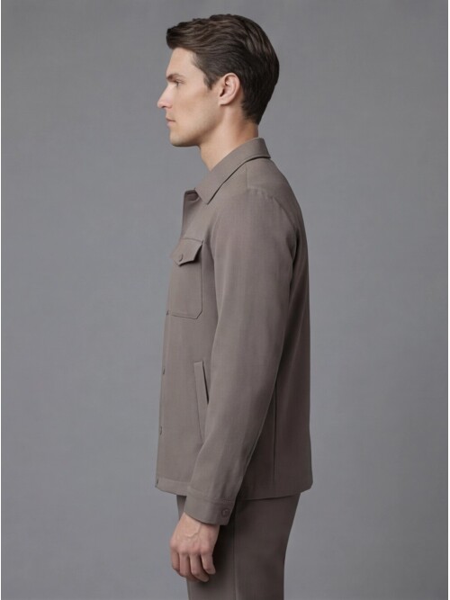 Light Brown Comfort Fit Shirt Collar Safari Pocket Sporty Suit