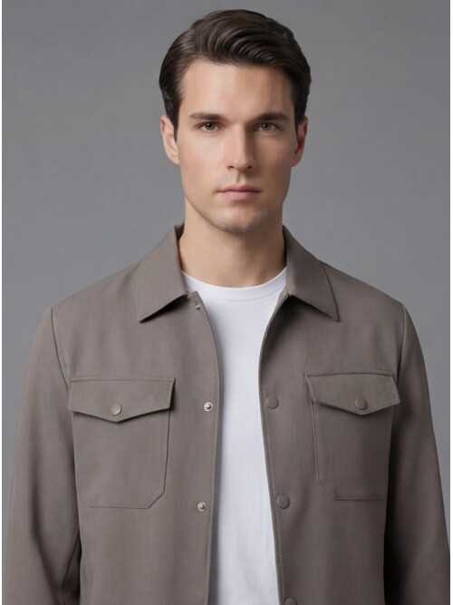 Light Brown Comfort Fit Shirt Collar Safari Pocket Sporty Suit