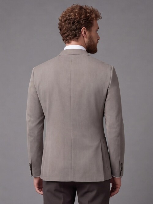 Light Brown Double-Breasted Jacket Dark Brown Trousers Combined Slim Fit Suit
