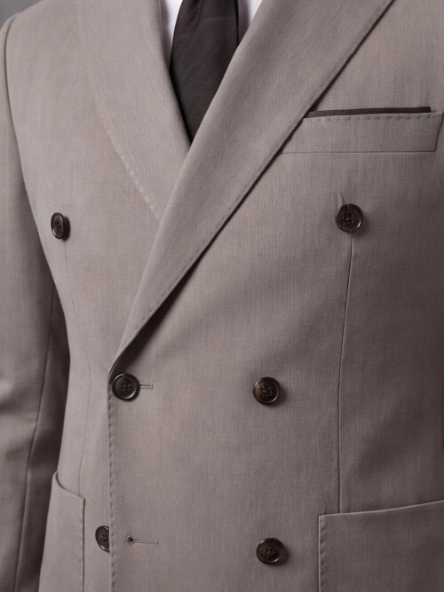 Light Brown Double-Breasted Jacket Dark Brown Trousers Combined Slim Fit Suit