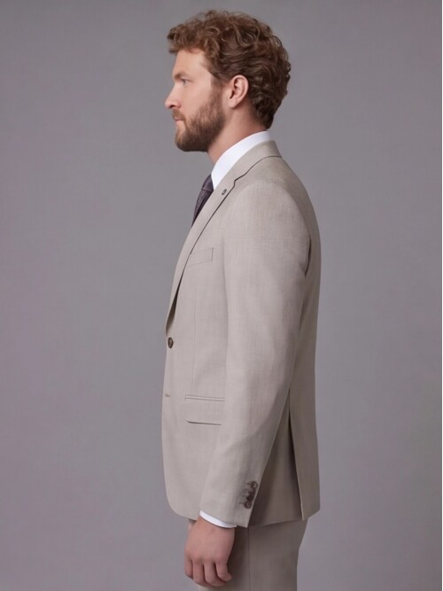 Açık Kahverengi Mono Yaka Comfort Fit 2 Düğmeli Takım Elbise