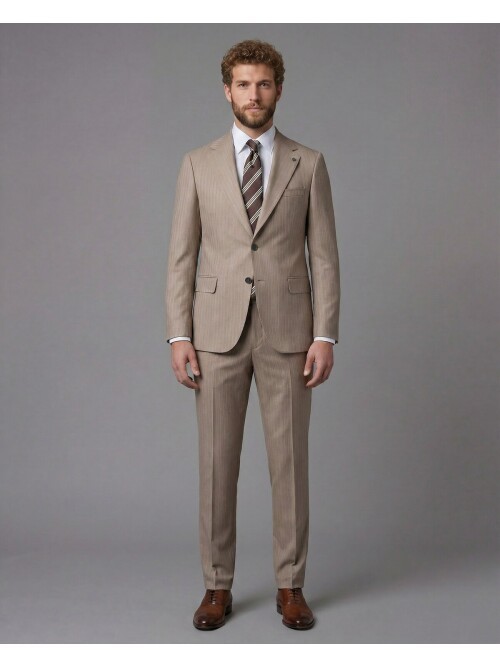 Light Brown Notch Lapel Comfort Fit Suit