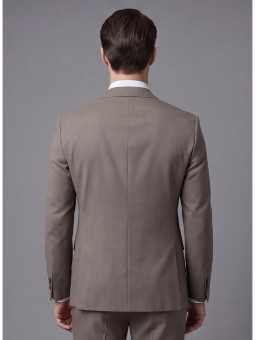 Açık Kahverengi Mono Yaka İki Düğmeli Slim Fit Takım Elbise