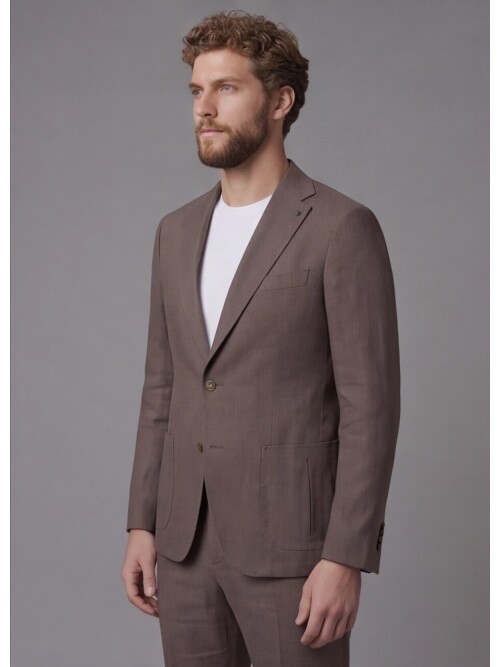 Light Brown Notch Lapel Slim Fit Patch Pocket 2-Button Suit