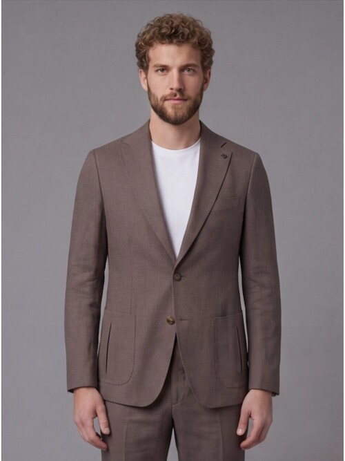 Light Brown Notch Lapel Slim Fit Patch Pocket 2-Button Suit