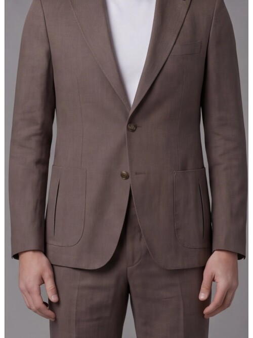 Light Brown Notch Lapel Slim Fit Patch Pocket 2-Button Suit