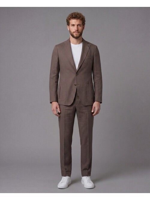 Light Brown Notch Lapel Slim Fit Patch Pocket 2-Button Suit