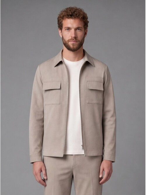 Light Brown Safari Pocket Zippered Sport Suit