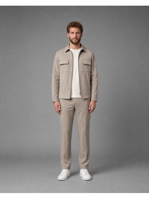 Light Brown Safari Pocket Zippered Sport Suit