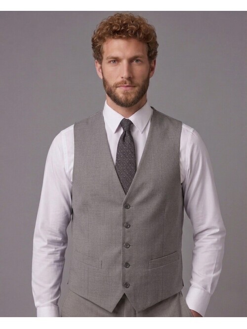 Açık Kahverengi Sivri Yaka Çift Düğmeli Slim Fit Yelekli Takım Elbise