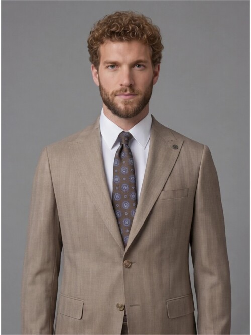 Mink Light Brown Peak Lapel Comfort Fit Fully Lined Suit