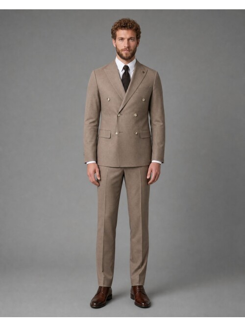 Light Brown Peak Lapel Double Breasted Suit
