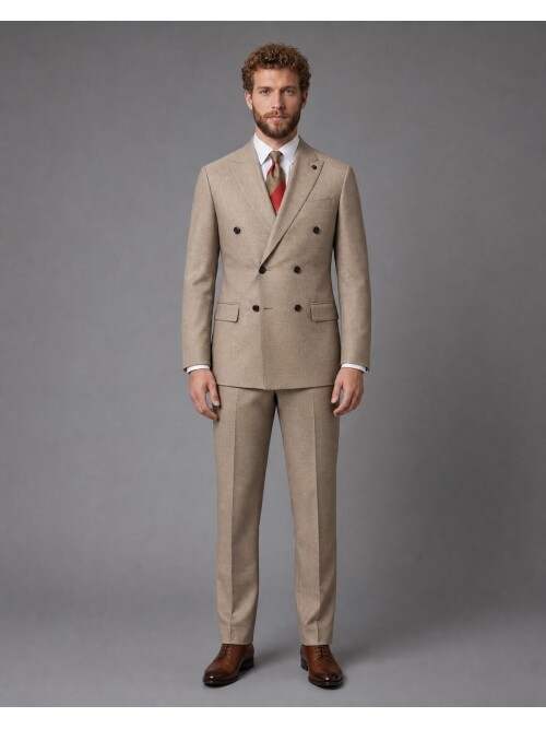 Light Brown Peak Lapel Double Breasted Suit