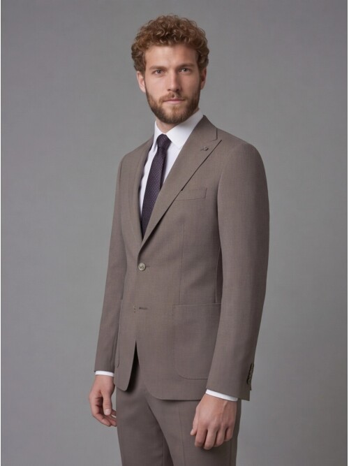 Light Brown Peak Lapel Slim Fit 2-Button Patch Pocket Suit