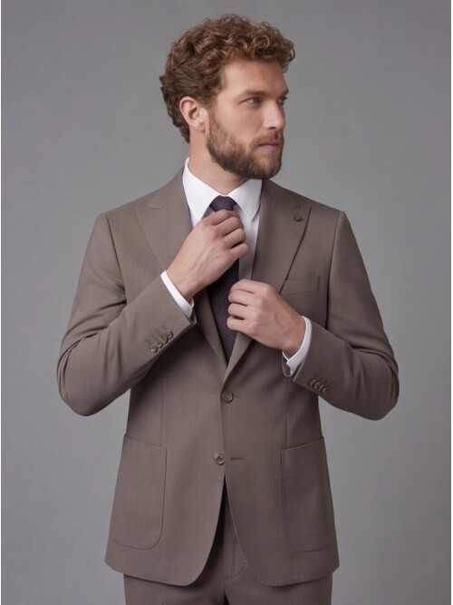 Light Brown Peak Lapel Slim Fit 2-Button Patch Pocket Suit