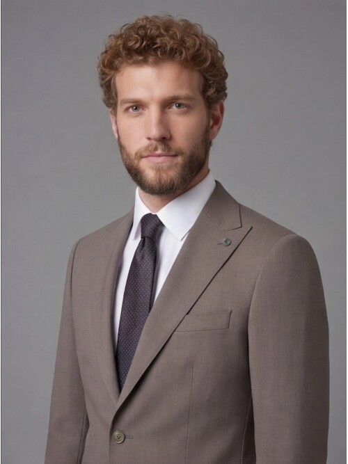 Light Brown Peak Lapel Slim Fit 2-Button Patch Pocket Suit