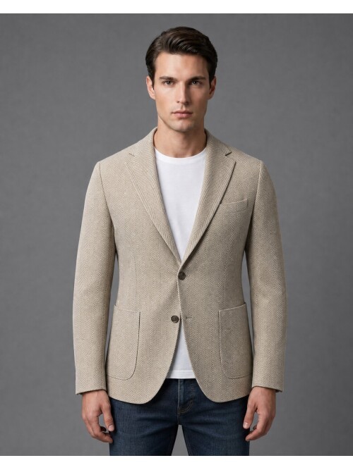 Light Brown Slim Fit Single Breasted Patch Pocket Blazer